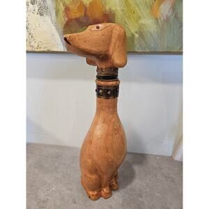 Vintage Italian Leather Covered Dog Dachshund Decanter 1950s Empoli Glass 14.5 "